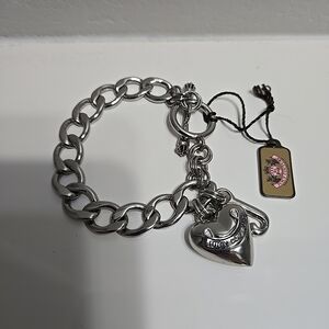 NWT Vintage Y2K Juicy Couture Heart & J Charms Silver Tone 12mm Link Bracelet